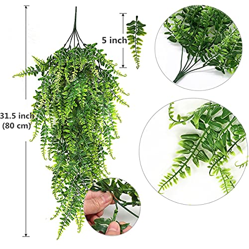 Artificial Plants 4 Pcs, Vines Ferns Persian Rattan Fake Hanging Plant Faux Hanging Boston Ivy Leaves Fern Outdoor UV Resistant Plastic Plants for Wall Indoor Vine (Green) - color: Boston Vine - 4pcs