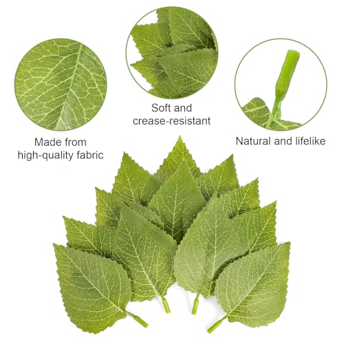 100 Pcs Artificial Leaves for Crafts, Green Sunflower Fake Leaves, 3.7×2.1 Inch Fake Sunflower Leafs Greenery Leave for DIY Wedding Christmas Bouquet Wreaths Decor