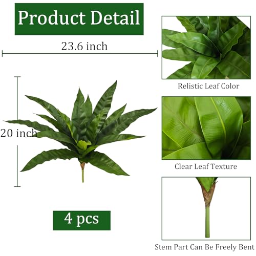 Fake Ferns,Faux Outdoor Plants UV Resistant,3D Real Touch Fake Plants Total 60 Blades,Weatherproof Artificial Plants Outdoor Indoor for Garden Porch Home Office Living Room Decor - color: New Pteris Fern, size: 4Pcs