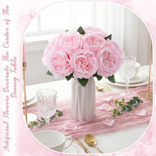 Suncalla 80 Pack Austin Rose Peonies, 3.94 Inch Artificial Flowers Heads Bulk with Stems Leaves for Arrangement Wedding Centerpiece Banquets Party Home Kitchen Decor DIY(Pink) - color: Pink