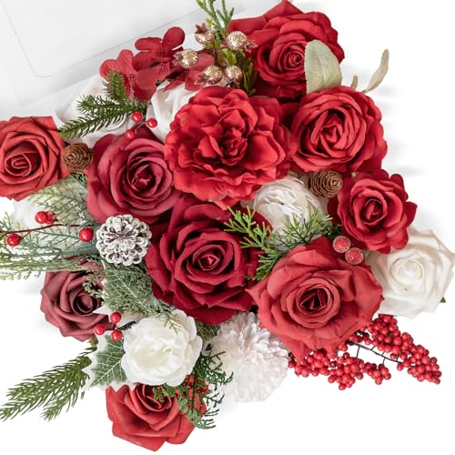 TINGE TIME Artificial Flowers Poinsettia Faux Flowers Bulk for DIY Bridal Wedding Bouquets Baby Shower Centerpiece Table Home Decorations - color: Poinsettia