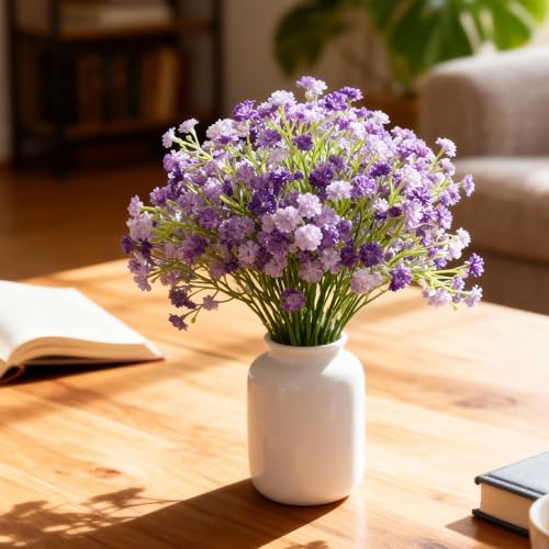6 Pcs Babys Breath Artificial Flowers, Fake Babys Breath Flowers for Wedding Floral Arrangement Party Decor, Purple - color: Purple