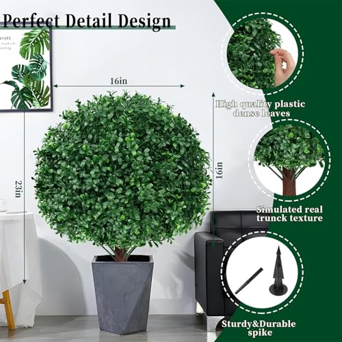 4Pack Artificial Boxwood Topiary Ball Trees, 16'' UV Resistant Fake Evergreen Shrubs Bushes Plants with Ground Spike, Fake Plants for Outdoor Indoor Front Porch Garden - color: 4pcs Boxwood