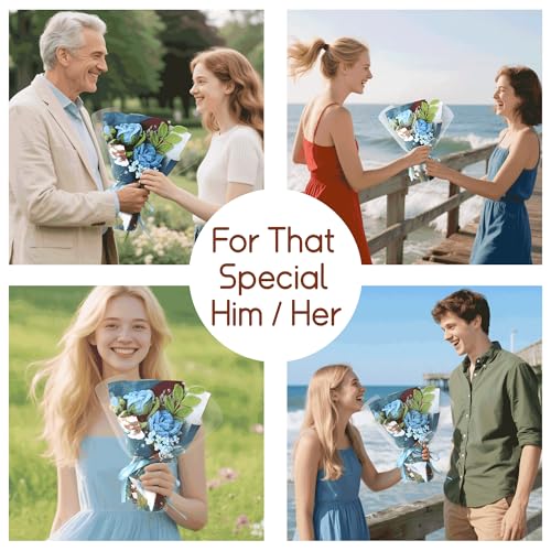 Blue Rose Crochet Flowers Bouquet Handmade Knitted Artificial Flowers Home Decor - color: Flowers003