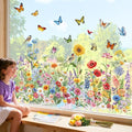decalmile Spring Summer Garden Flower Double Sided Window Clings Wildflower Butterfly Plants Anti-Collision Glass Doors Window Stickers Decals - color: Garden Flower