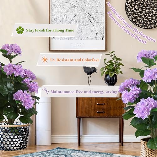 Artificial Hydrangea Flower Pot Plant Plant,Blue Artificial Flower,Indoor Table Decoration,Realistic Green Leaf (Blue, 31 inches (H) x 18.99 inches (W) x 19 inches (D)) - color: Purple