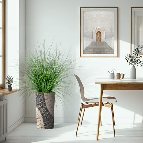 Artificial Tree in Geometric Pattern Planter, Fake Onion Grass Silk Tree for Indoor and Outdoor Home Decoration - 55" Overall Tall (Plant Pot Plus Tree) - style: Onion Grass