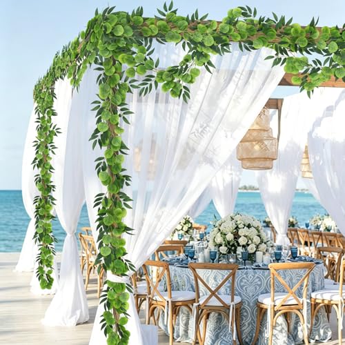 RECUTMS Artificial Eucalyptus Vine Garland with Willow Leaves 2Pcs 6Ft Fake Hanging Silk Greenery Faux Ivy Plant for Indoor Outdoor Home Wedding Arch Party Table Porch Summer Decor(Dark Green) - color: Eucalyptus Leaf Dark Green
