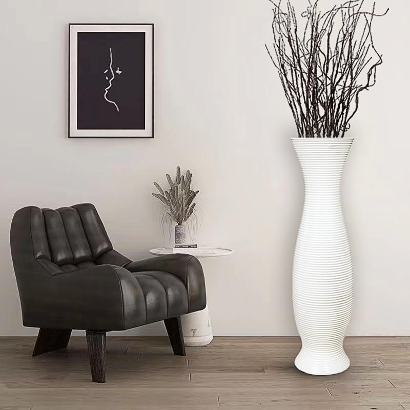 Tall White Floor Vase 30 inches, Handmade Modern Large Ceramic Vases for Home Decor Living Room, Horizontal Stripes Decorative Vases Wide Mouth Opening Corner Vase for Pampas Grass, Hallway - color: White Stripe Pattern
