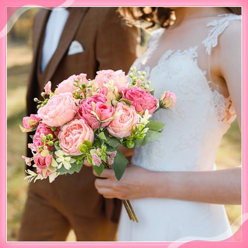 Crowye 4 Bundles Peonies Artificial Flowers Silk Faux Peonies Wedding Artificial Flower Bouquet for Table Centerpiece for Home Wedding Decor Bridal Floral Arrangement(Mix Pink) - color: Mix Pink