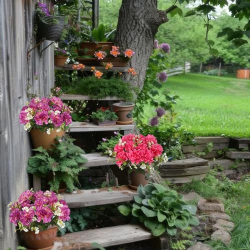 3 Pcs Silk Cemetery Flowers Artificial Geraniums for Outdoors UV Resistant Purple Artificial Topiary Potted Faux Flowers for Planters Outdoor Hanging Front Porch Garden Patio Grave Decor - color: Purple