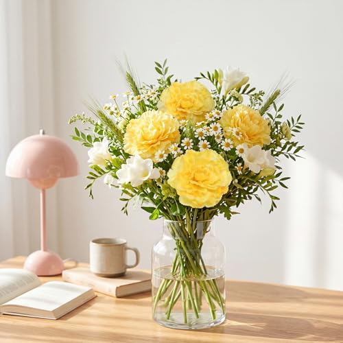 Yellow Carnations Artificial Flowers 10Pcs Large Carnations Flower Heads Lush Silk Flowers Bouquet with Stems for Wedding Bouquets Bridal Home Table Centerpieces(Yellow) - color: Yellow
