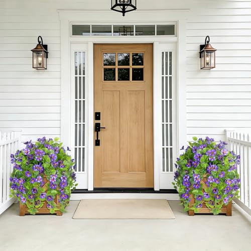 Hrobek Fake Artificial Flowers Hanging for Outdoors Decor, 2 Bundles UV Resistant Faux Silk Flowers for Planters Porch Patio Window Yard Balcony Fence Decoration - color: Purple, Light Purple-1