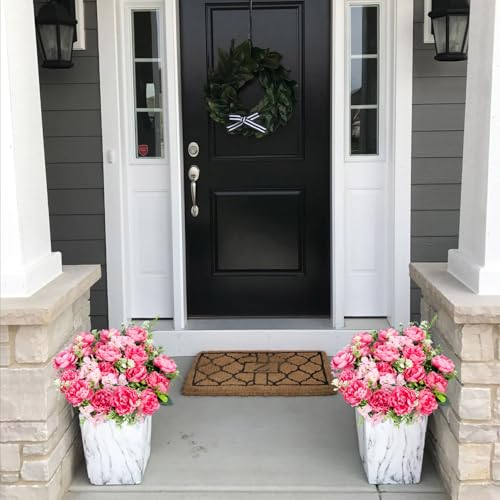 6 Bundles Peonies Artificial Flowers for Outdoors UV Resistant Faux Peony with Hydrangea Fake Flowers Silk Flowers for Outside Front Porch Garden Window Box Planters Decor (Pink) - color: Pink