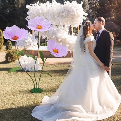 6ft Purple Giant Flowers for Decoration with Stand, Large Artificial Poppy, Big Paper Flower Decor for Garden Wedding Party Photography Props Hotel Office Art Gallery Shop Window Display - color: Purple