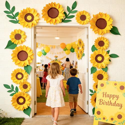 PAPER JAZZ Sunflower Paper Flower Decoration for Wall,3D Gaint Flower Wall Decor | Large Yellow Sunflowers for Bulletin Board Kitchen Living Room for Baby Shower,Nursery Room. - color: Sunflower 11pcs