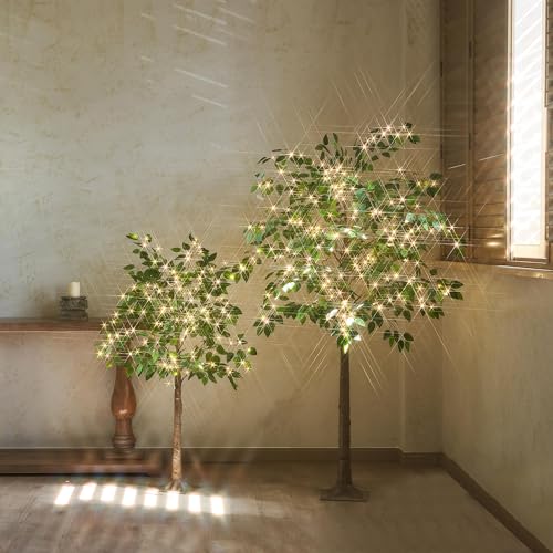 Hairui Artificial Ficus Silk Tree Lights 4FT 140LED Fairy Lights, Faux Plant Tree with Lights for Home Room Spring Summer Decoration Inside - style: 4FT Ficus Silk Tree