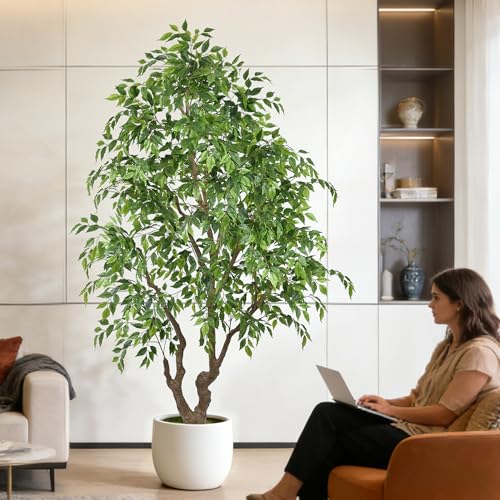 7ft Artificial Ficus Tree Indoor - Tall Faux Banyan Tree with 2294 Leaves & Realistic Trunk, 84" Large Fake Ficus Potted Plant for Home Office Living Room Porch Mall Decor