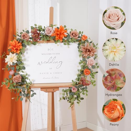 Waipfaru 2Pcs Fall Garland Decor, 6Ft Eucalyptus Flower Garland for Table, Fall Floral Vines with Terracotta Flowers for Wedding Arch Backdrop Wall Thanksgiving Decorations (Terracotta) - color: Terracotta-6.07ft, size: 2 Pack
