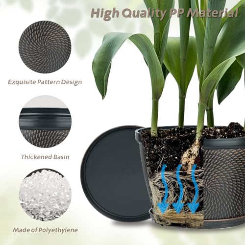 Quarut 15 Inch 4 Pack Large Plant Pots, Plastic Flower Pot for Indoor & Outdoor with Drainage Holes & Saucer, Circle Pattern Planters Garden Pots for Herbs - color: Circular Pattern-brown, size: 15 inch-4 Pack
