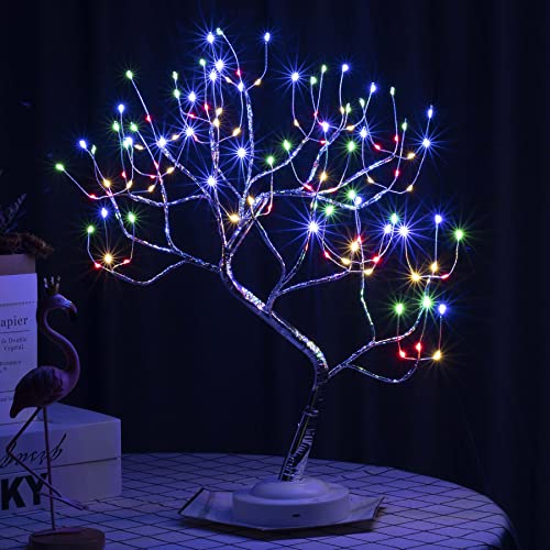 FuChsun Tabletop Bonsai Tree Light 108 LED Fairy Artificial Tree Lamp fot Room Party Home Centerpieces Decoration, Battery/USB Operated (Galaxy Glow Silver Branch) - color: Multicolor Glow-silver Branch