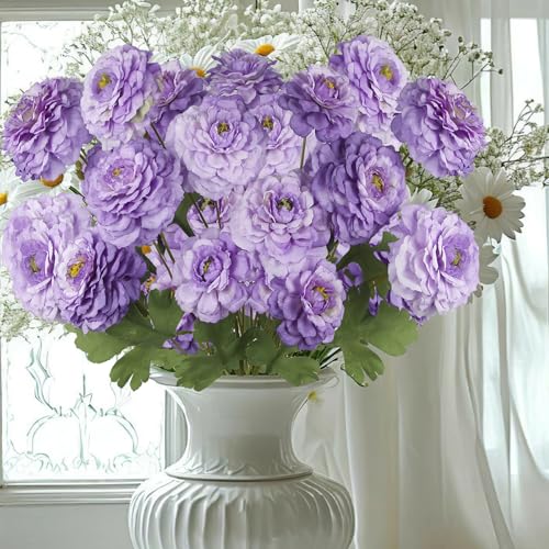 2 Pcs Artificial Flowers Spring Summer Purple Zinnia Silk Flowers with Long Stems Zinnia Elegans Artificial Flowers for Outdoors Floral Arrangements Table Centerpieces Wedding Party Home Decor - color: Purple
