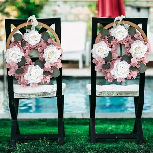 Artificial Flower Candle Rings - 6 Inch Inner Rose Floral Wreaths for Wedding Bridal Event Table Centerpieces Backdrop Decorations (Dusty Pink & White, 6 X Candle Rings) - color: Dusty Pink & White, size: 6 X Floral Wreaths