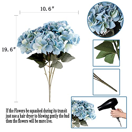 2Bouquets Artificial Fake Flowers Silk Hydrangea Arrangements Wedding Bouquets Decorations Plastic Floral Home Kitchen Garden Party Festival Bar DIY(Dark Blue) - color: Dark Blue, 5 Flower Heads