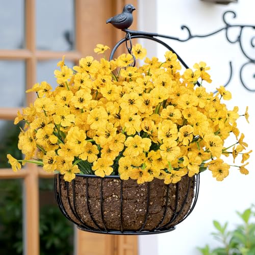 Bassion 24 Bundles Artificial Flowers for Outdoors Decoration, UV Resistant Yellow Silk Fake Faux Flowers Artificial Plants for Outside Window Box Porch Garden Home Decor - color: Yellow