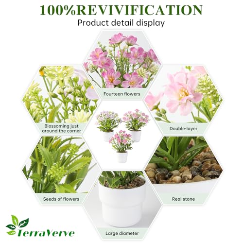 2-Piece Artificial Table Plant ， Lifelike Indoor Plants for Home, Office, Bedroom, Bathroom Decor ，Rustic Farmhouse Style mini Potted plantsry - color: Pink + Red