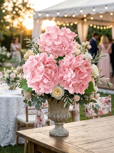 3 Pcs Real Touch Pink Hydrangea Artificial Flowers - 20" Large Jumbo 3D Latex Light Blush Pink Faux Hydrangeas for Baby Shower, Wedding Centerpieces, Vase Floral Arrangement (Light Pink) - color: Light Pink