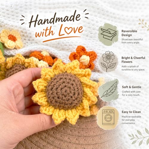 Crochet Flower Bouquet Throw Blanket, Cute Romantic Gift for Her Girlfriend Mom Mother’s Day Valentine Wedding Anniversary Birthday (White Sunflower, 40 inches) - color: White Sunflower, size: 40 inches
