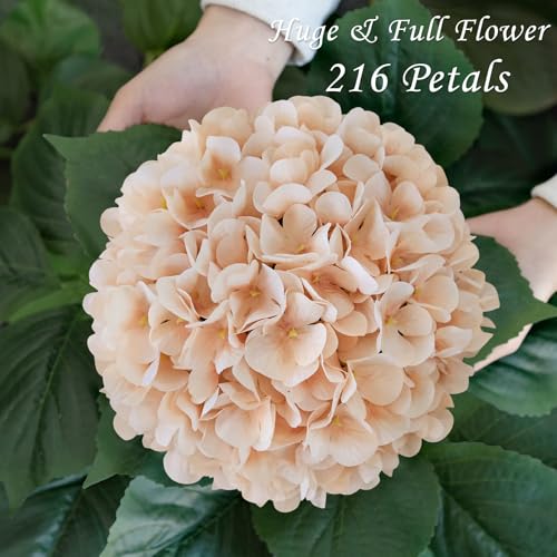 JINWOE Light Coffee Boho Silk Hydrangea Artificial Flowers, 4Pcs 22Inch Full Fake Artificial Hydrangeas with Stems for Bouquet Table Centerpieces Home Decoration Porch Outdoor - color: Light Coffee