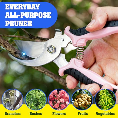 EWPJDK 4 Pack Garden Pruning Shears, Stainless Steel Garden Shears, Gardening Shears, Garden Scissors, Clippers, Pruning Snips, Pruning Shears for Gardening Tools (Pink) - color: Pink