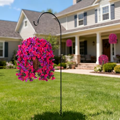 Artificial Fake Hanging Flowers with Basket for Outdoors Decoration, 3PCS Faux Flowers for Outdoor Planters UV Resistant No Fade Silk Bougainvillea for Home Porch Patio Garden Balcony Yard Decor - color: Rose Dark Lotus Color With Basket