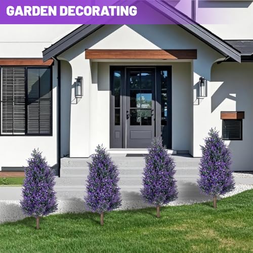 3FT Artificial Lavender Topiary Trees with Spike, 2 Pack UV Resistant Artificial Outdoor Shrubs Fake Bushes, Fake Plants for Indoor Outdoor Front Porch Garden Decor - color: 2 Pack 3ft Lavender