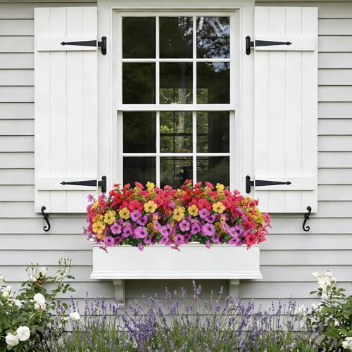 Artificial Flowers for Outdoor Planter Indoor Decor Fake Silk Daisy Flowers UV Resistant Faux Plants for Spring Summer Garden Home Boxwood Porch Patio Window Box, 12 Bundles (4-Color Mixed) - color: Mix Purple/ Yellow/ Red/ Deep Pink