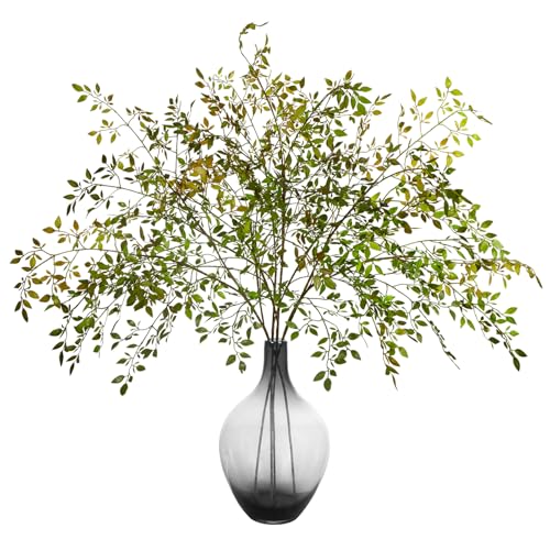 Ttranewsoo 4Pcs Artificial Greenery Stems, 43.3" Nandina Branches Tall Faux Plant Stems for Vase, Greenery Decor Stems Leaves Bunches for Shop Garden Office Home Décor,Orange - color: Orange 4pcs