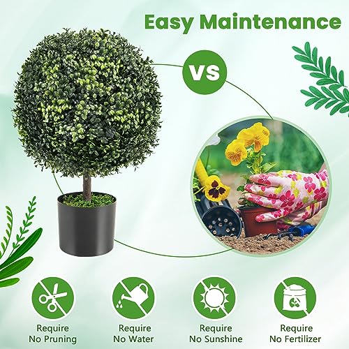 Goplus 22” Artificial Boxwood Topiary Ball Tree, Set of 2 Faux Potted Plants Artificial Shrubs Bushes with Cement Pot, Fake Evergreen Artificial Topiary for Indoor Outdoor Home Front Porch Decor - color: Dark Green
