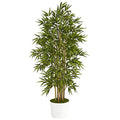 Nearly Natural 64in. Bamboo Artificial Tree in White Tin Planter