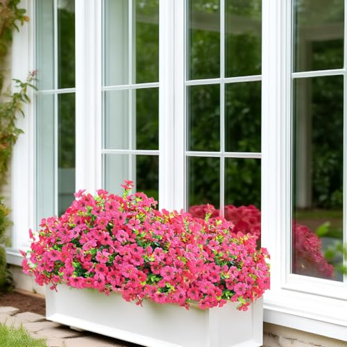 LADADA Artificial Flowers for Outdoors Fake Plants, 8 Bundles Fake Silk Rose Red Daisy Eucalyptus Realistic UV Resistant for Outside Home Planter Porch Patio Yard Decor - color: Red