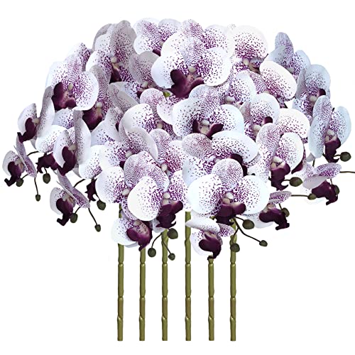 FagusHome 32 Inch Artificial Phalaenopsis Flowers 6 Pcs Artificial Orchid Flowers Stem Plants for Home Décor (Purple Core) - color: Purple Core