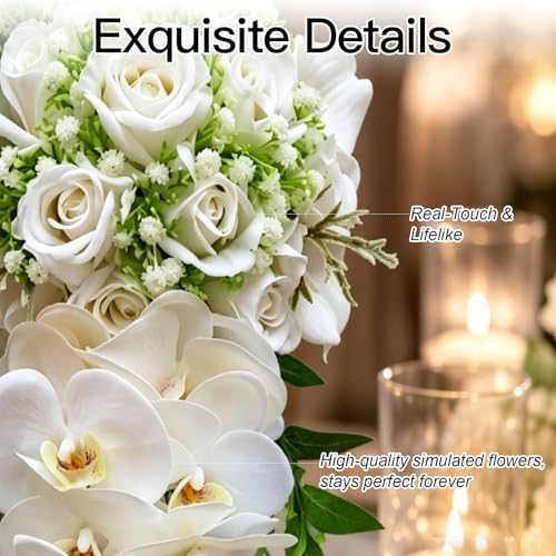 LeCoirrax Bridal and Bridesmaid Wedding Bouquet, White Calla Lily 11.8in x 27.5in Bridal Bouquet Stacked Silk Flowers for Ceremony Anniversary