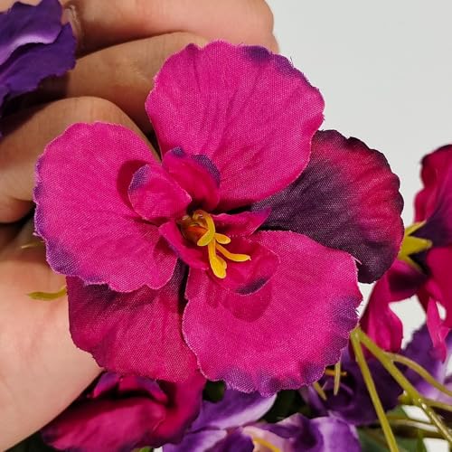 Artificial Fake Hanging Flowers Plants for Outdoor, Faux Silk Hibiscus Long Trailing Vines Realistic UV Resistant for Home Outside Front Porch Planter Patio Yard Decor (Purple+Purple Red) - color: Purple+purple Red