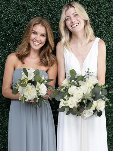Rinlong White Green Bridesmaid Bouquet for Wedding, Prom, Homecoming | Silk Bridal Bouquet, Destination Friendly - color: 10-white & Green