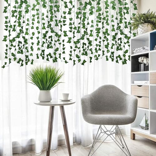 RECUTMS 258 FT Fake Vines Greenery Leaf Garland Ivy Vine Foliage Flowers Hanging for Wedding Party Garden Home Kitchen Office Aesthetic Wall Bedroom Living Room Wedding Party Patio Decor(36 Pack) - color: Green-36