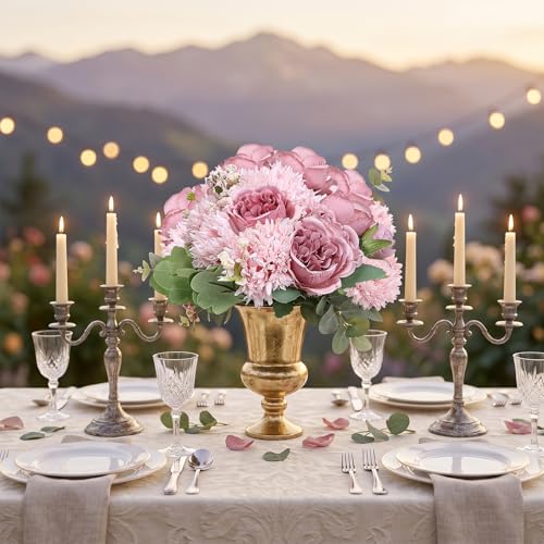 16 Bundles Artificial Flowers Peonies Bulk, Silk Fake Flower with Stems for DIY Bouquet Faux Peony Floral Arrangements for Vase Centerpiece Home Wedding Party Centerpiece(Pink) - color: Blush Pink