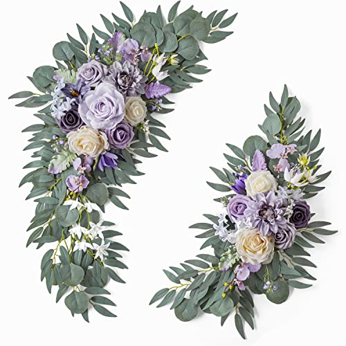 ponatia Wedding Arch Flowers (Pack of 2), Artificial Purple Flowers for Wedding Welcome Signs Decorations and Arch Flower for Ceremony Reception Decoraction (Lilac & Cream) - color: Lilac & Cream