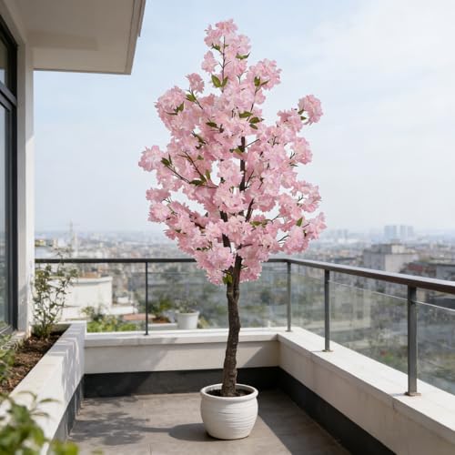 BINCUE Artificial Pink Cherry Blossom Tree Fake Tree Cherry Blossom Decor Fake Flowers Faux Flowering Tree Pink Flowers Floral Artificial Plants for Indoors Outdoors Room Home Decor Gift 5.6FT - color: Pink-06ap