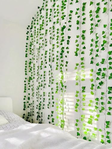 Fake Vines 24 Pack 174 FT Artificial Ivy Hanging Garland Ivy Bulk Fake Leaf Vines UV Resistant Silk Greenery Garland Backdrop Draping Plants for Bedroom Garden Office Wedding Wall Décor - color: Green, size: 24PCS - 174FT